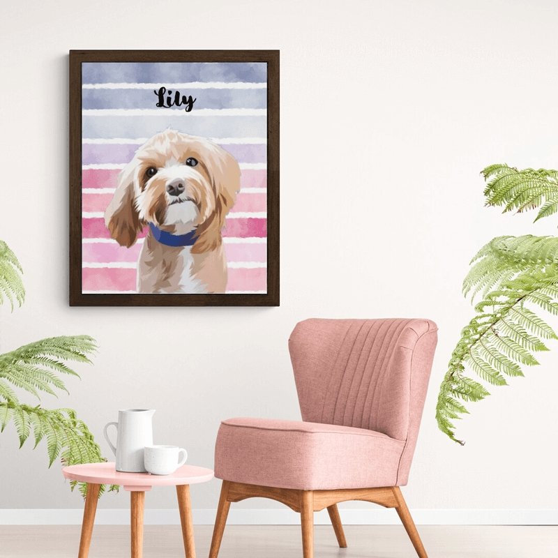 Illustrated Personalized Pet Portrait — illustrated watercolor style pet portrait on canvas